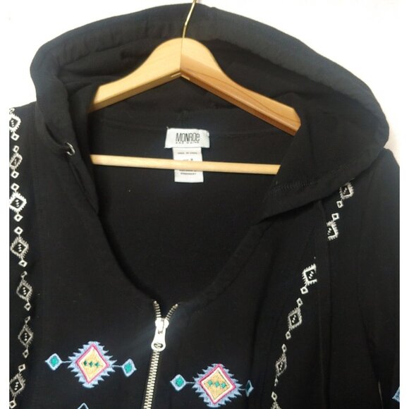 Monroe And Maine Womens M Sweatshirt Black Southwest Aztec Hood Flared Full Zip - Picture 5 of 7